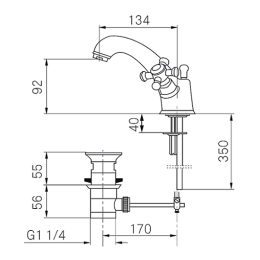 Смеситель для раковины двухрычажный Mora Classic, с донным клапаном, хром
