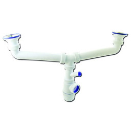 сифон д/мойки VIR 1.1/2"х40 Элит двойной, с нерж.чашками и отводом д/быт.техники арт.619