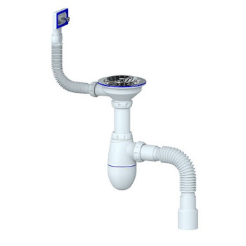 сифон д/мойки 3.1/2"х40 с выпуском, прямоуг. переливом и гибким отводом 40х40/50 Unicorn В425