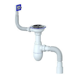 сифон д/мойки 3.1/2"х40 с выпуском, прямоуг. переливом и гибким отводом 40х40/50 Unicorn B425P