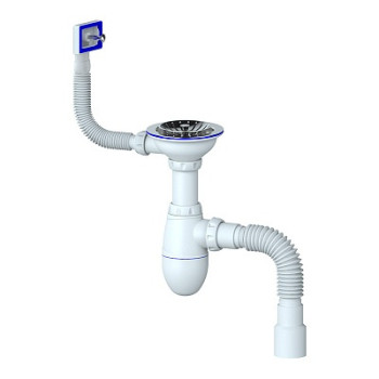 сифон д/мойки 3.1/2"х40 с выпуском, прямоуг. переливом и гибким отводом 40х40/50 Unicorn B425P