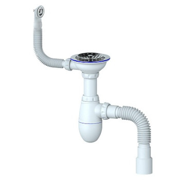 сифон д/мойки 3.1/2"х40 с выпуском, круглым переливом и гибким отводом 40х40/50 Unicorn В426