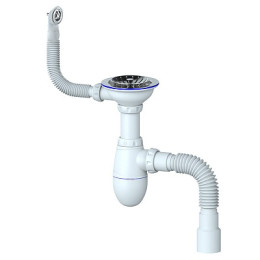 сифон д/мойки 3.1/2"х40 с выпуском, круглым переливом и гибким отводом 40х40/50 Unicorn B426P