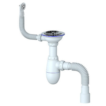 сифон д/мойки 3.1/2"х40 с выпуском, круглым переливом и гибким отводом 40х40/50 Unicorn B426P