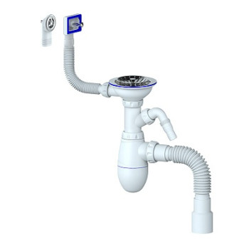 сифон д/мойки 3.1/2"х40 с выпуском, прямоуг.и кругл.переливом, гибк. отводом 40х40/50 Unicorn В427