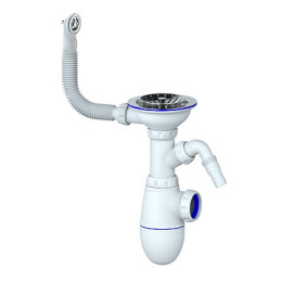 сифон д/мойки 3.1/2"х40 с выпуском, круглым переливом, с отв.д/быт.техники,без отвода Unicorn В431VP