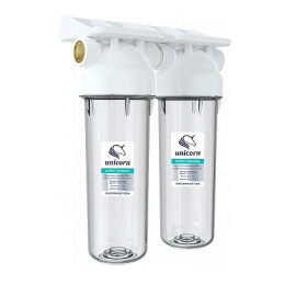 корпус двойной 10" для холодной воды прозрачный, подключение 3/4" Unicorn KSBP 3/4 DUO