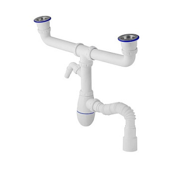 сифон д/мойки 1.1/2"х40 двойной,с нерж.чаш. д.115,отв.д/быт.тех,гибк.отв. 40х40/50 Unicorn B745V