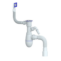 сифон д/мойки 1.1/2"х40 с выпуском, прямоуг. переливом и гибким отводом 40х40/50 Unicorn B442V