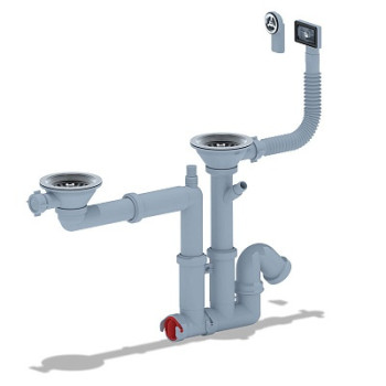 сифон д/мойки АНИ 3.1/2"х40 двойной,смещ.с отв.д/стир.машины,с гибк.круглым и прямоуг.перелив.F7500S