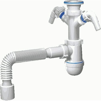 сифон д/мойки АНИ Грот 1.1/2"х40 c 2-мя отводами д/стир.машины, с гибкой трубой 40х50 А1110