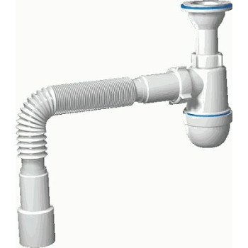 сифон д/мойки АНИ 1.1/2"х40 с гибкой трубой 40х40/50, с литым выпуском C0515