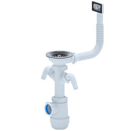 сифон д/мойки АНИ Грот 3.1/2"х40 c 2-мя отводами д/стир.машины, с гибким переливом А0146S