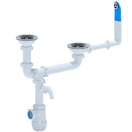 сифон д/мойки АНИ Грот 3.1/2"х40 двойной разноур.,с отв.д/стир. Маш.,с жест.кругл.переливом A3700