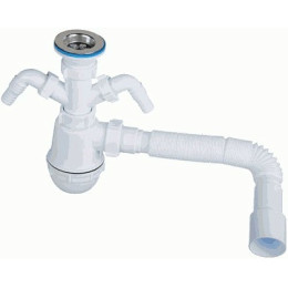 сифон д/мойки АНИ Грот 1.1/2х40 c 2-мя отводами д/стир.машины, с гибкой трубой 40х40/50 А1115