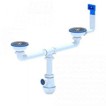 сифон д/мойки АНИ Грот 3.1/2"х40 двойной с жестким перелив.,с отводом д/стир.машины A3545