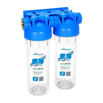 фильтр двухступенчатый АКВАБРАЙТ SLIM LINE (лат.резьба 3/4",кронштейн и ключ в комплекте) АБФ-2 3/4