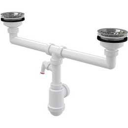 сифон д/мойки 1.1/2"х40/50 двойнной с нерж. решетками д.115 и отводом д/быт.техники A453P Alcadrain