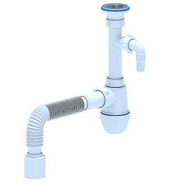 сифон д/умывальника АНИ 1.1/4"х40 c отводом д/стир.машины,с гибкой трубой 40х50 С1310