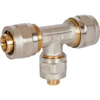 Тройник переходной STOUT 20х16х20 для металлопластиковых труб винтовой, SFS-0010-201620