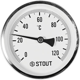 Термометр биметаллический осевой с погружной гильзой STOUT корпус Dn 100 мм, гильза 100 мм 1/2 , 0...120°С