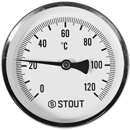 Термометр биметаллический осевой с погружной гильзой STOUT корпус Dn 100 мм, гильза 50 мм 1/2 , 0...120°С
