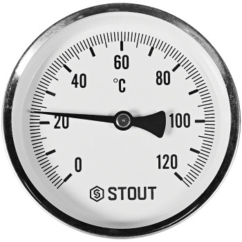 Термометр биметаллический осевой с погружной гильзой STOUT корпус Dn 100 мм, гильза 50 мм 1/2 , 0...120°С