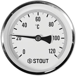 Термометр биметаллический осевой с погружной гильзой STOUT корпус Dn 100 мм, гильза 75 мм 1/2 , 0...120°С