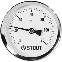 Термометр биметаллический осевой с погружной гильзой STOUT корпус Dn 63 мм, гильза 50 мм 1/2 , 0...120°С