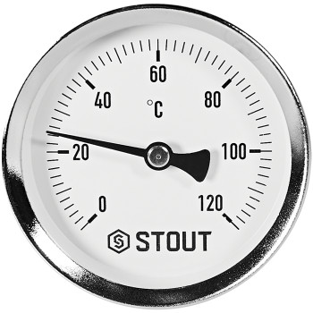 Термометр биметаллический осевой с погружной гильзой STOUT корпус Dn 63 мм, гильза 50 мм 1/2 , 0...120°С