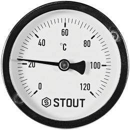 Термометр биметаллический осевой с погружной гильзой STOUT корпус Dn 63 мм, гильза 75 мм 1/2 , 0...120°С