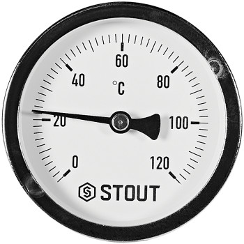Термометр биметаллический осевой с погружной гильзой STOUT корпус Dn 63 мм, гильза 75 мм 1/2 , 0...120°С