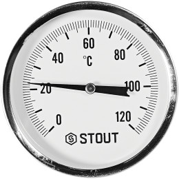 Термометр биметаллический осевой с погружной гильзой STOUT корпус Dn 80 мм, гильза 100 мм 1/2 , 0...120°С