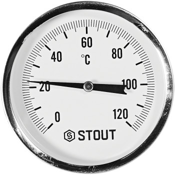 Термометр биметаллический осевой с погружной гильзой STOUT корпус Dn 80 мм, гильза 100 мм 1/2 , 0...120°С