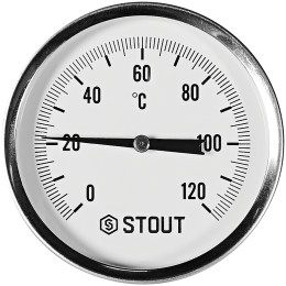 Термометр биметаллический осевой с погружной гильзой STOUT корпус Dn 80 мм, гильза 50 мм 1/2 , 0...120°С