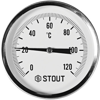 Термометр биметаллический осевой с погружной гильзой STOUT корпус Dn 80 мм, гильза 50 мм 1/2 , 0...120°С