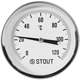 Термометр биметаллический осевой с погружной гильзой STOUT корпус Dn 80 мм, гильза 75 мм 1/2 , 0...120°С