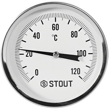 Термометр биметаллический осевой с погружной гильзой STOUT корпус Dn 80 мм, гильза 75 мм 1/2 , 0...120°С