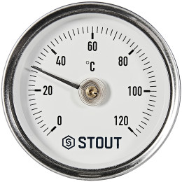 Термометр биметаллический накладной с пружиной STOUT корпус Dn 63 мм, 0...120°С, 1 -2