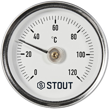 Термометр биметаллический накладной с пружиной STOUT корпус Dn 63 мм, 0...120°С, 1 -2