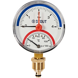 Термоманометр радиальный STOUT в комплекте с автоматическим запорным клапаном, корпус Dn 80 мм 1/2 , 0...120°C, 0-4 бар