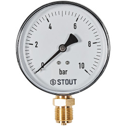 Манометр радиальный STOUT корпус Dn 100 мм 1/2 , 0...10 бар, кл.2.5