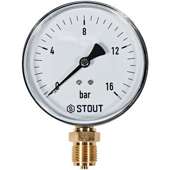 Манометр радиальный STOUT корпус Dn 100 мм 1/2 , 0...16 бар, кл.2.5
