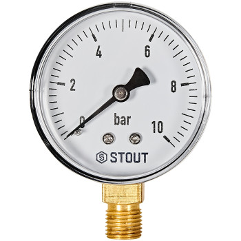 Манометр радиальный STOUT корпус Dn 63 мм 1/4 , 0...10 бар, кл.2.5