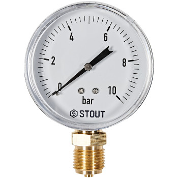 Манометр радиальный STOUT корпус Dn 80 мм 1/2 , 0...10 бар, кл.2.5