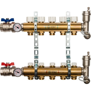 Распределительный коллектор из латуни без расходомеров STOUT 5 выходов, SMB 0468 000005