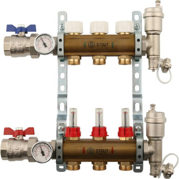 Распределительный коллектор из латуни с расходомерами STOUT 3 выхода, SMB 0473 000003