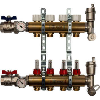 Распределительный коллектор из латуни с расходомерами STOUT 4 выхода, SMB 0473 000004