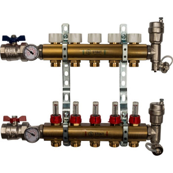 Распределительный коллектор из латуни с расходомерами STOUT 5 выходов, SMB 0473 000005
