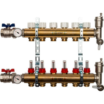 Распределительный коллектор из латуни с расходомерами STOUT 6 выходов, SMB 0473 000006